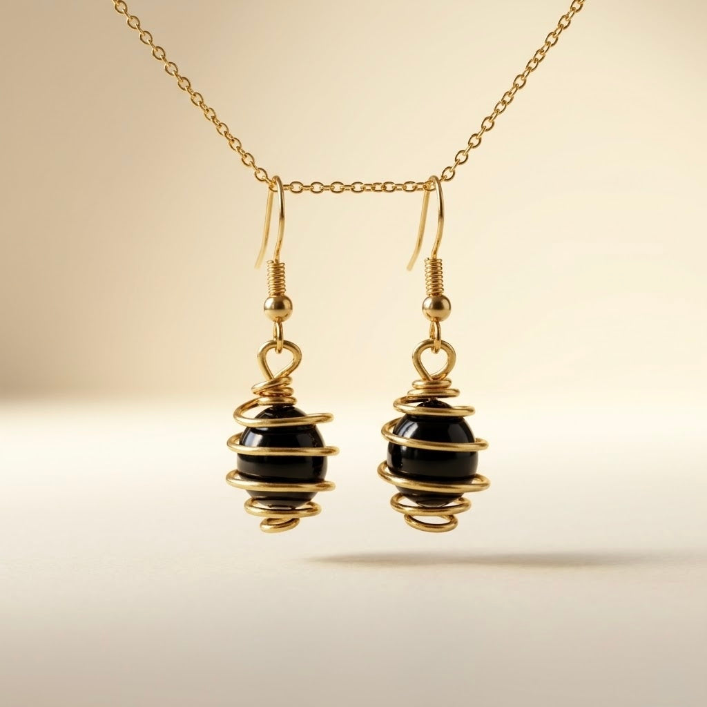 Gold Wire Wrapped Black Crystal