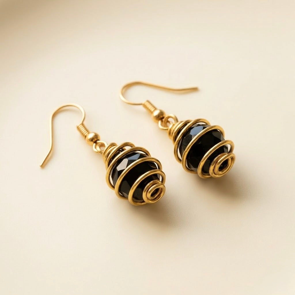 Gold Wire Wrapped Black Crystal