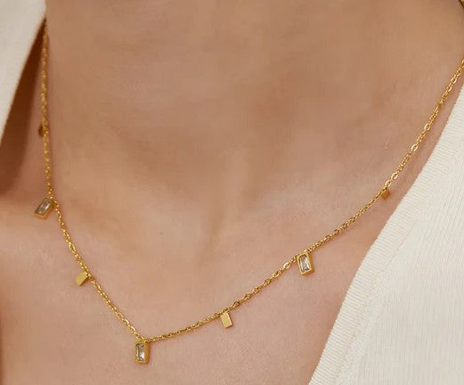 Minimal Crystal Charm Anti-Tarnish Necklace