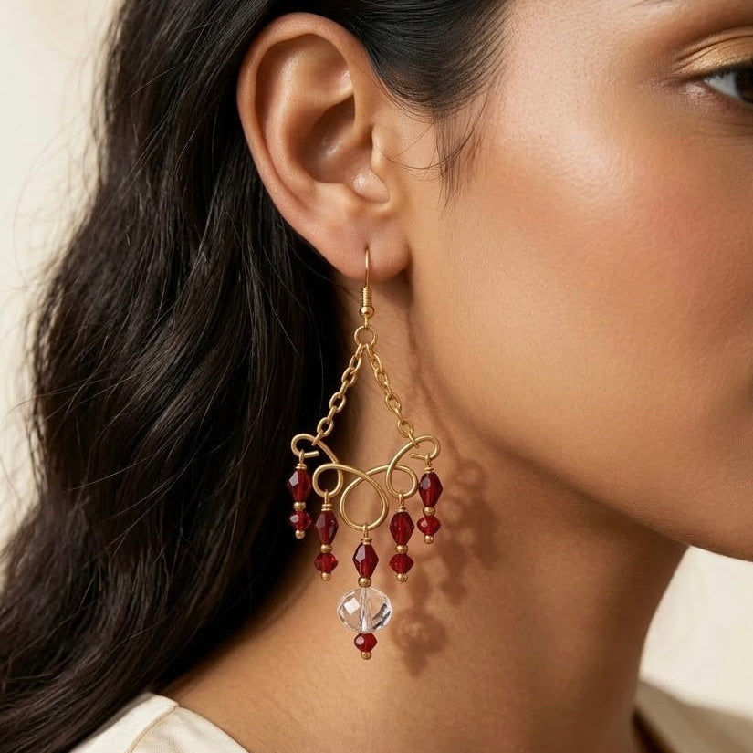Chandelier Red Crystal Earrings