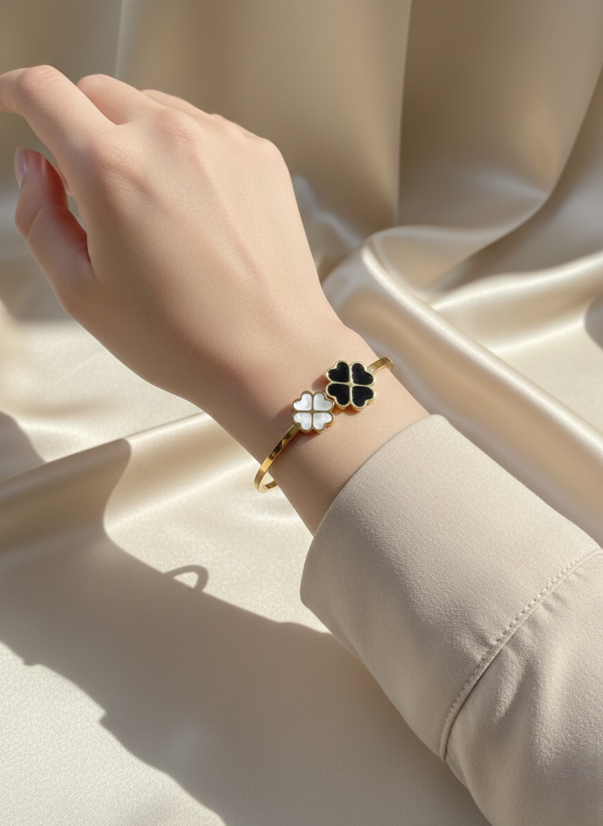 Clover Charm Anti-Tarnish Cuff Bracelet