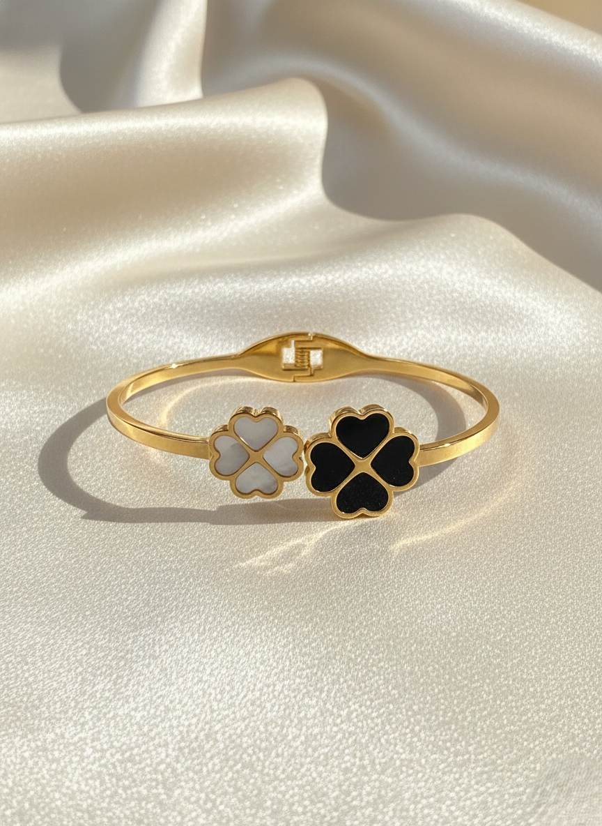 Clover Charm Anti-Tarnish Cuff Bracelet