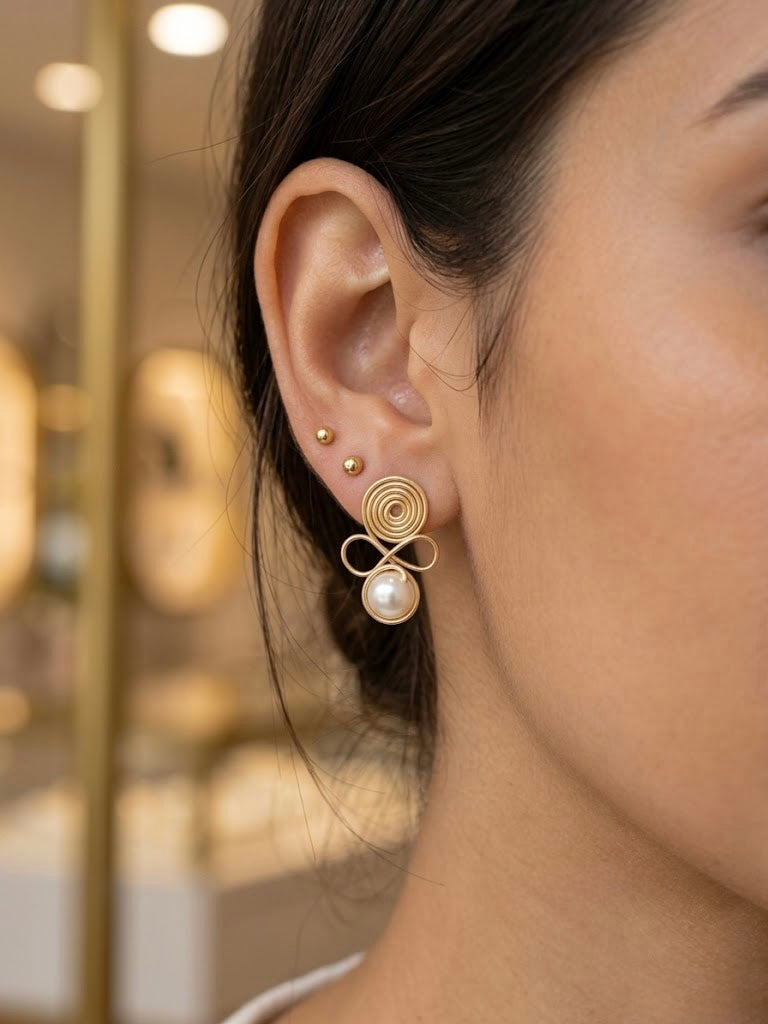 Pearl Loop Spiral Earrings