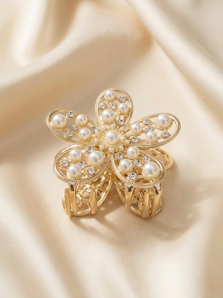 Gold Pearl Floral Hair Clutcher