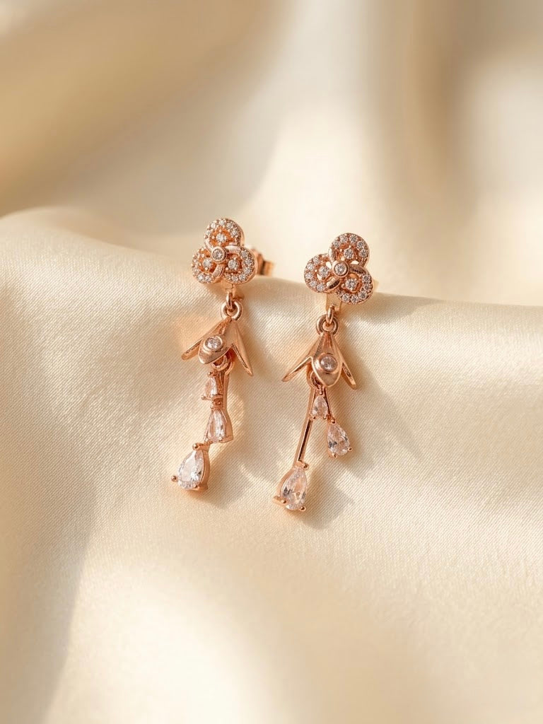 AD Floral Drop Earrings with Premium Crystal Stones