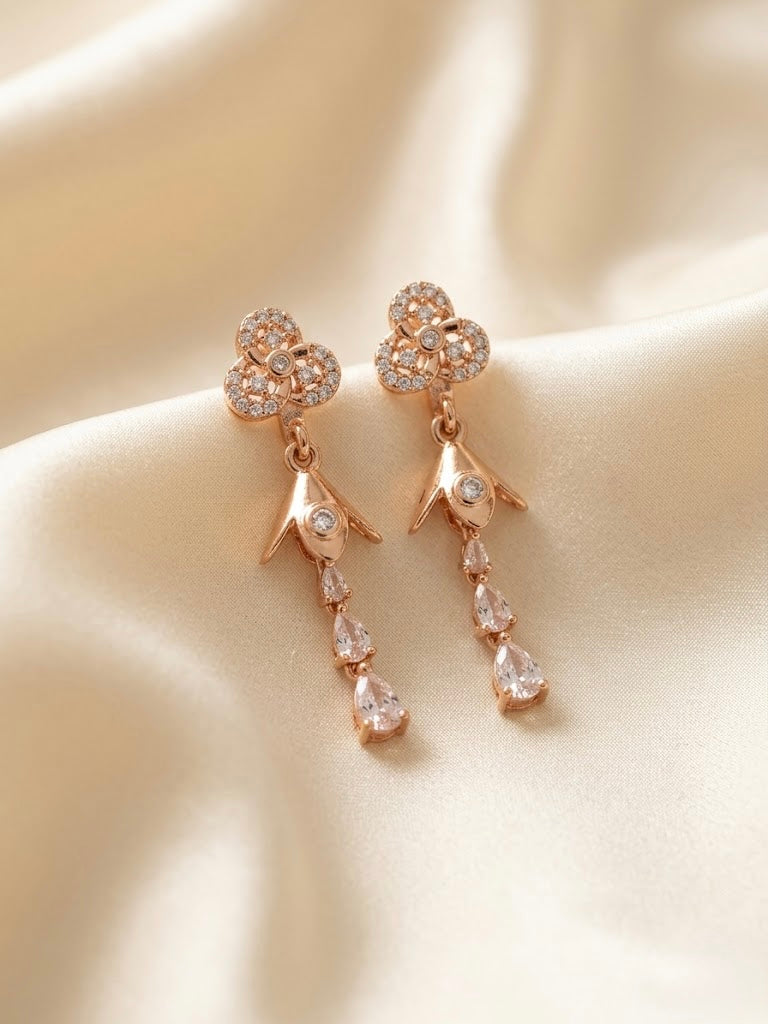 AD Floral Drop Earrings with Premium Crystal Stones