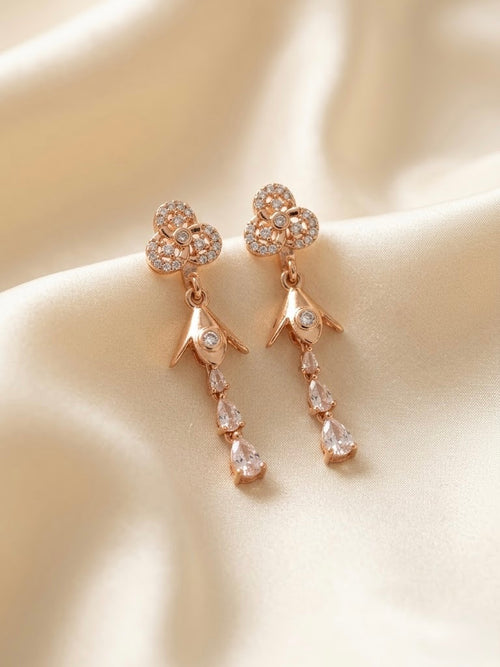 AD Floral Drop Earrings with Premium Crystal Stones