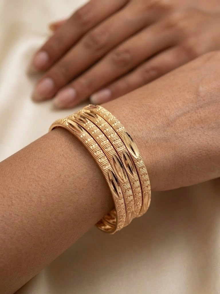 Anti-Tarnish Gold Finish Textured Bangles Set