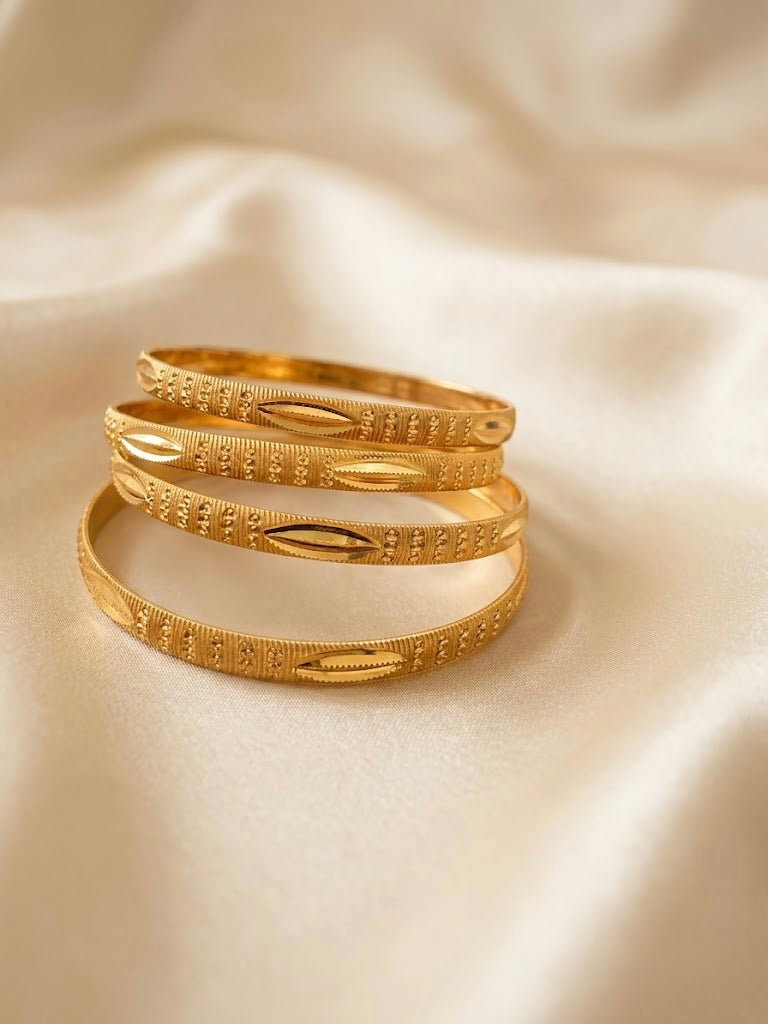 Anti-Tarnish Gold Finish Textured Bangles Set