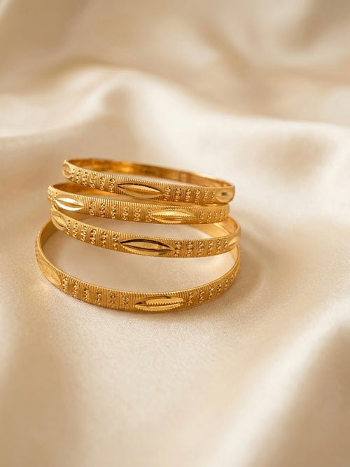 Anti-Tarnish Gold Finish Textured Bangles Set