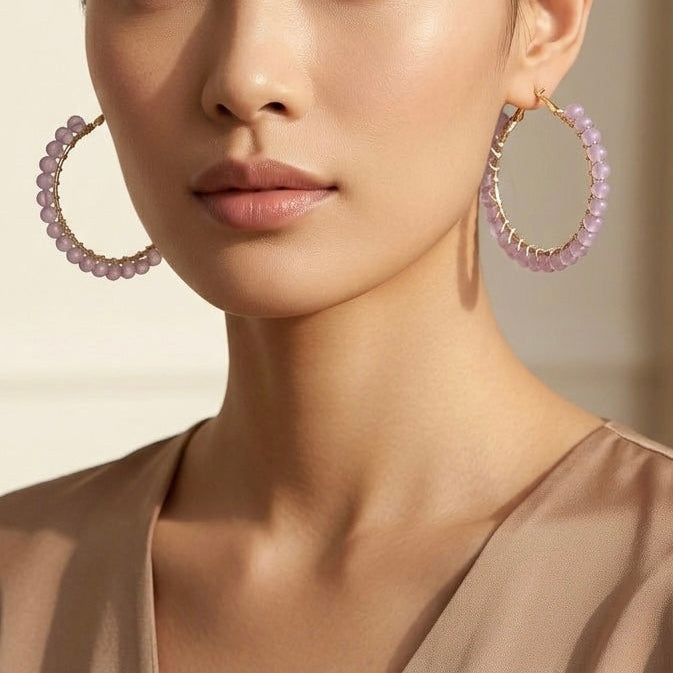Blush Bead Hoops
