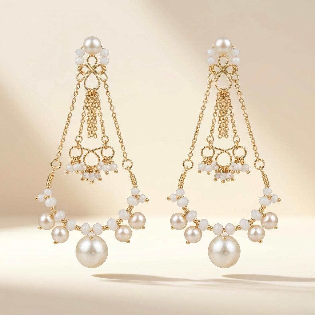 Handmade Pearl Beaded Dangle Earrings