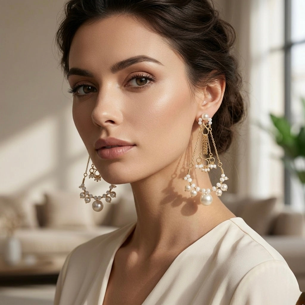 Handmade Pearl Beaded Dangle Earrings