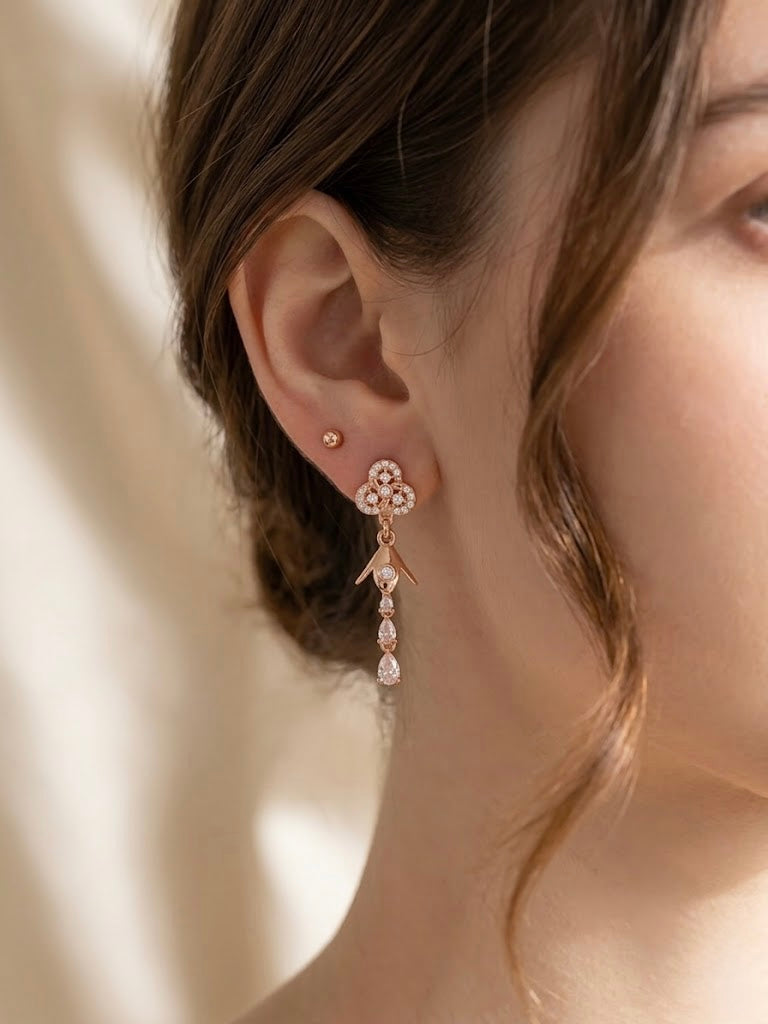 AD Floral Drop Earrings with Premium Crystal Stones