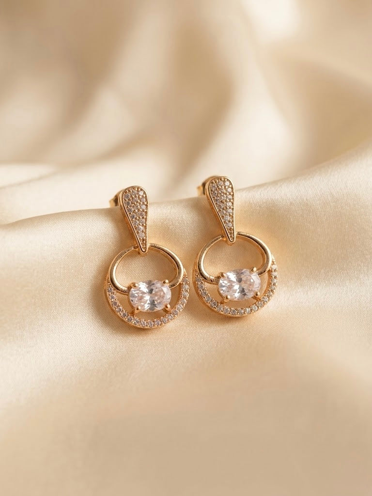 Rose Gold AD Circular Drop Earrings