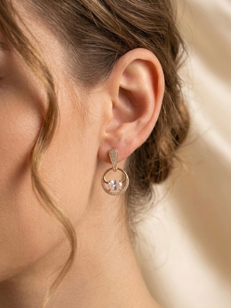 Rose Gold AD Circular Drop Earrings