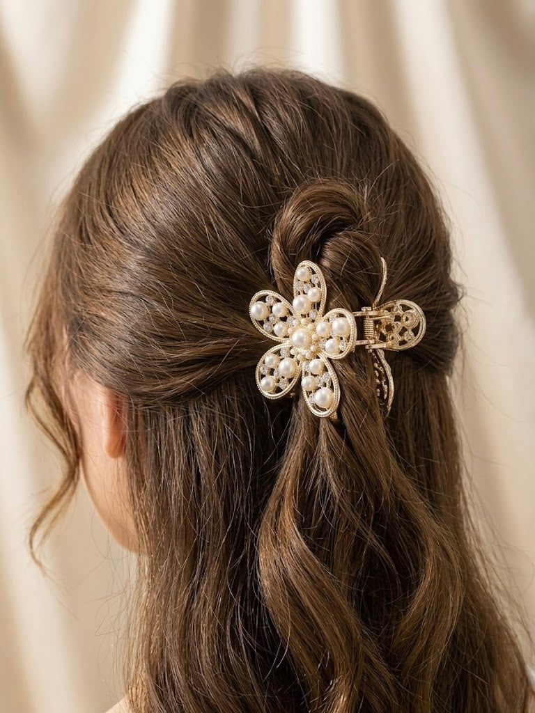 Gold Pearl Floral Hair Clutcher