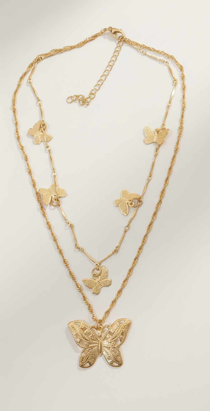 Layered Butterfly Charm Necklace
