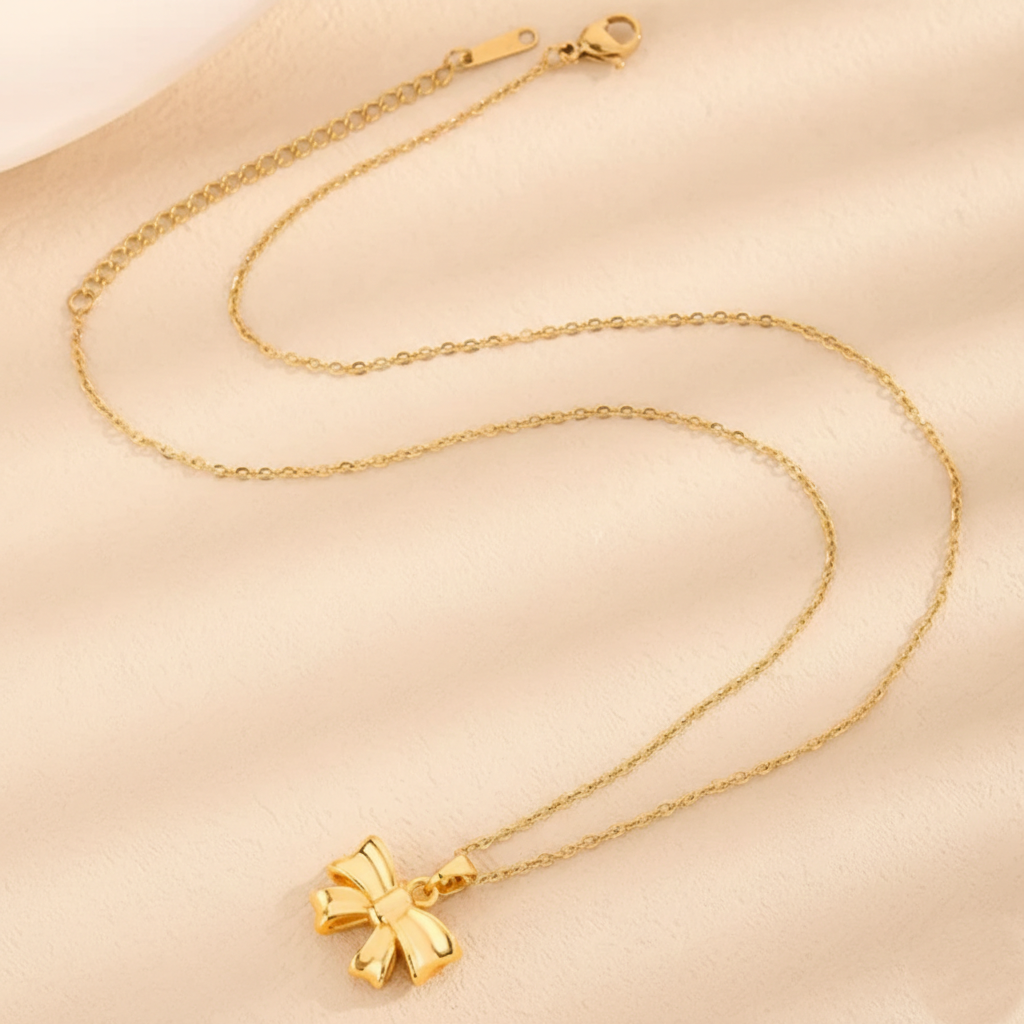 Gold Bow Anti-Tarnish Pendant Necklace
