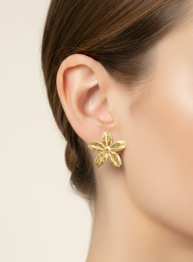 Gold Floral Anti-Tarnish Statement Earrings