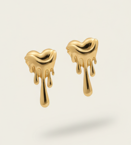 Gold Dripping Heart Anti-Tarnish Earrings