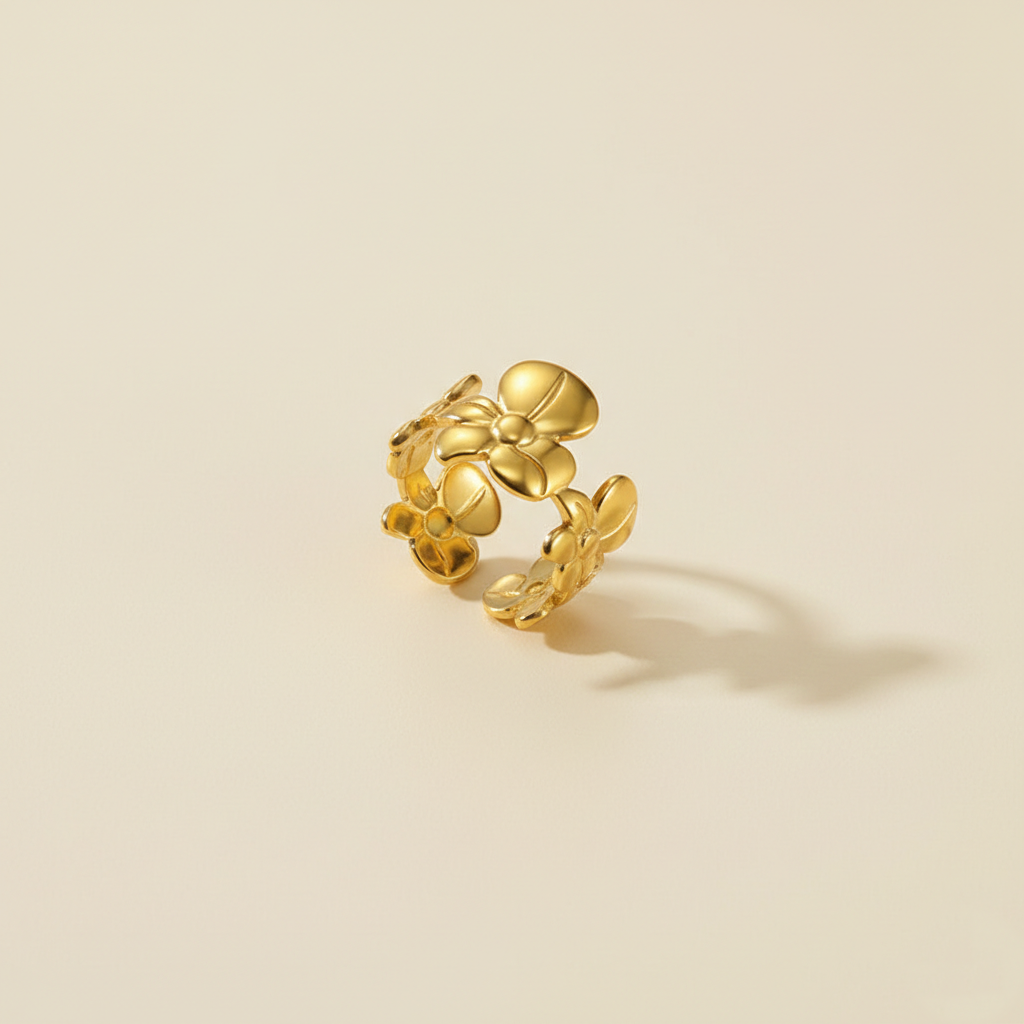Gold Flower Anti-Tarnish Adjustable Ring