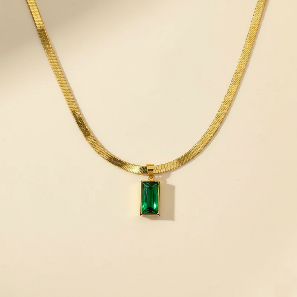 Emerald Green Pendant Gold Chain Necklace