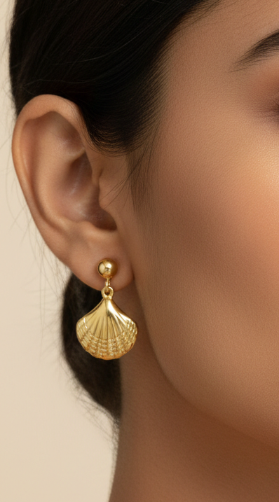 Gold Seashell Anti-Tarnish Drop Earrings
