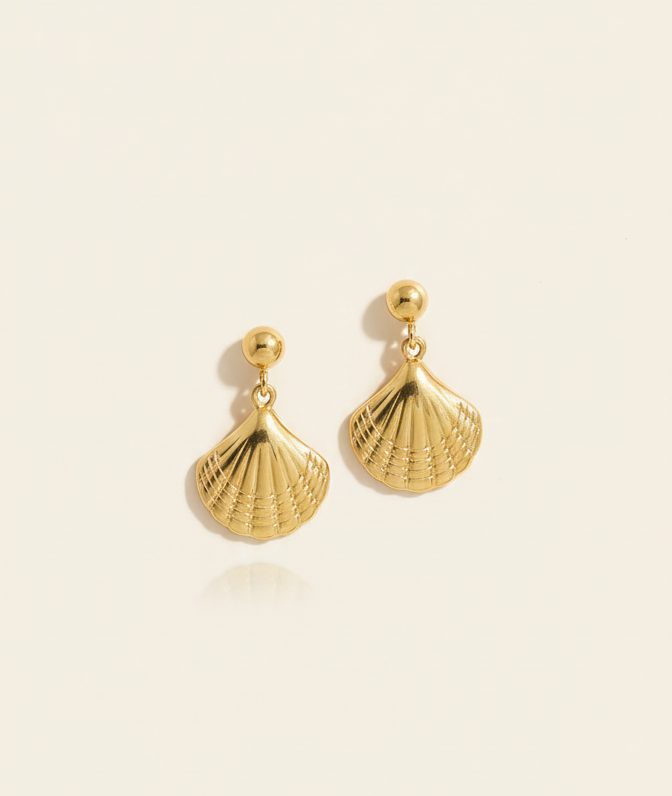 Gold Seashell Anti-Tarnish Drop Earrings