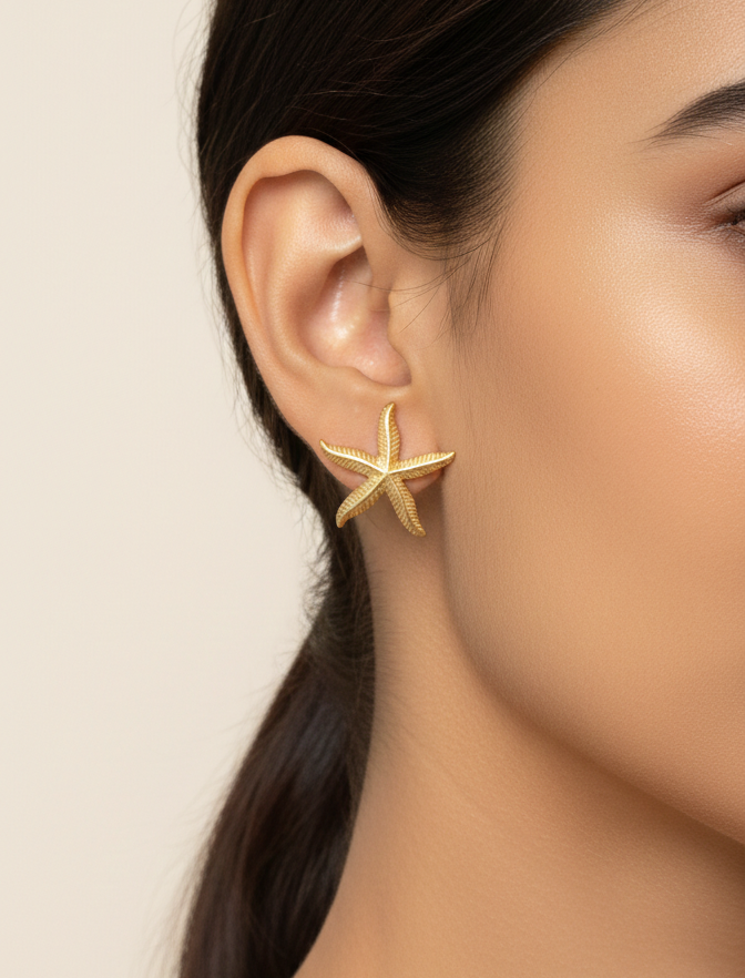 Gold Starfish Anti-Tarnish Stud Earrings