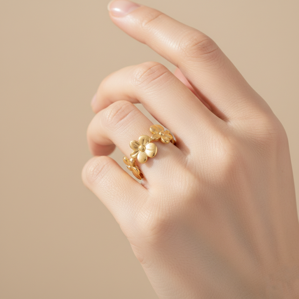 Gold Flower Anti-Tarnish Adjustable Ring