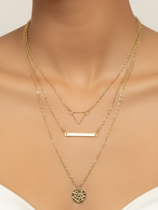 Layered Geometric Charm Necklace