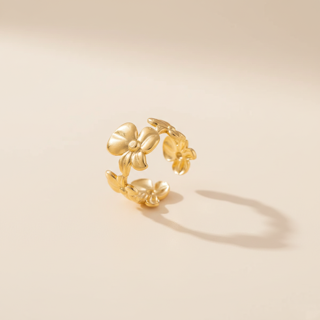Gold Flower Anti-Tarnish Adjustable Ring