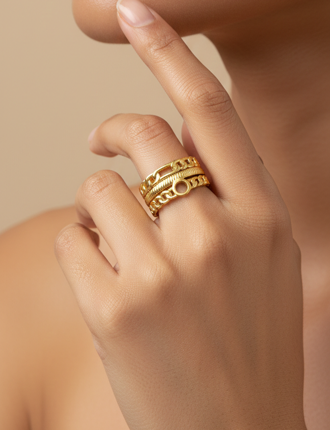 Multi Layer Gold Anti-Tarnish Adjustable Ring