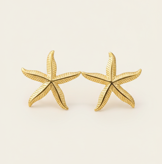 Gold Starfish Anti-Tarnish Stud Earrings