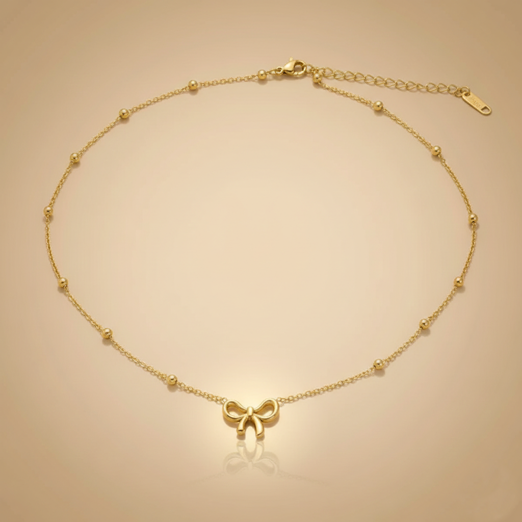 Gold Bow Anti-Tarnish Pendant Necklace