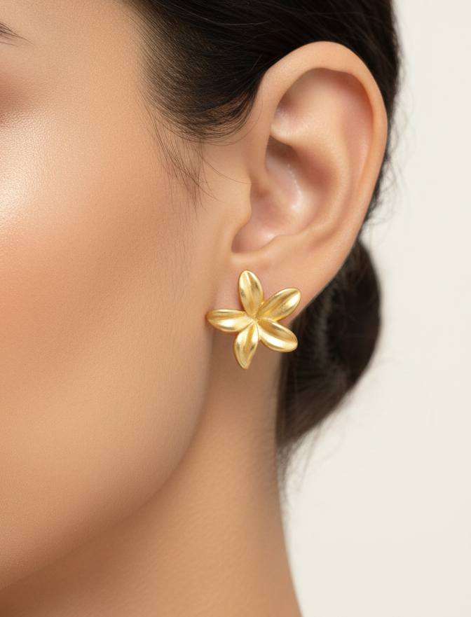 Gold Flower Anti-Tarnish Stud Earrings
