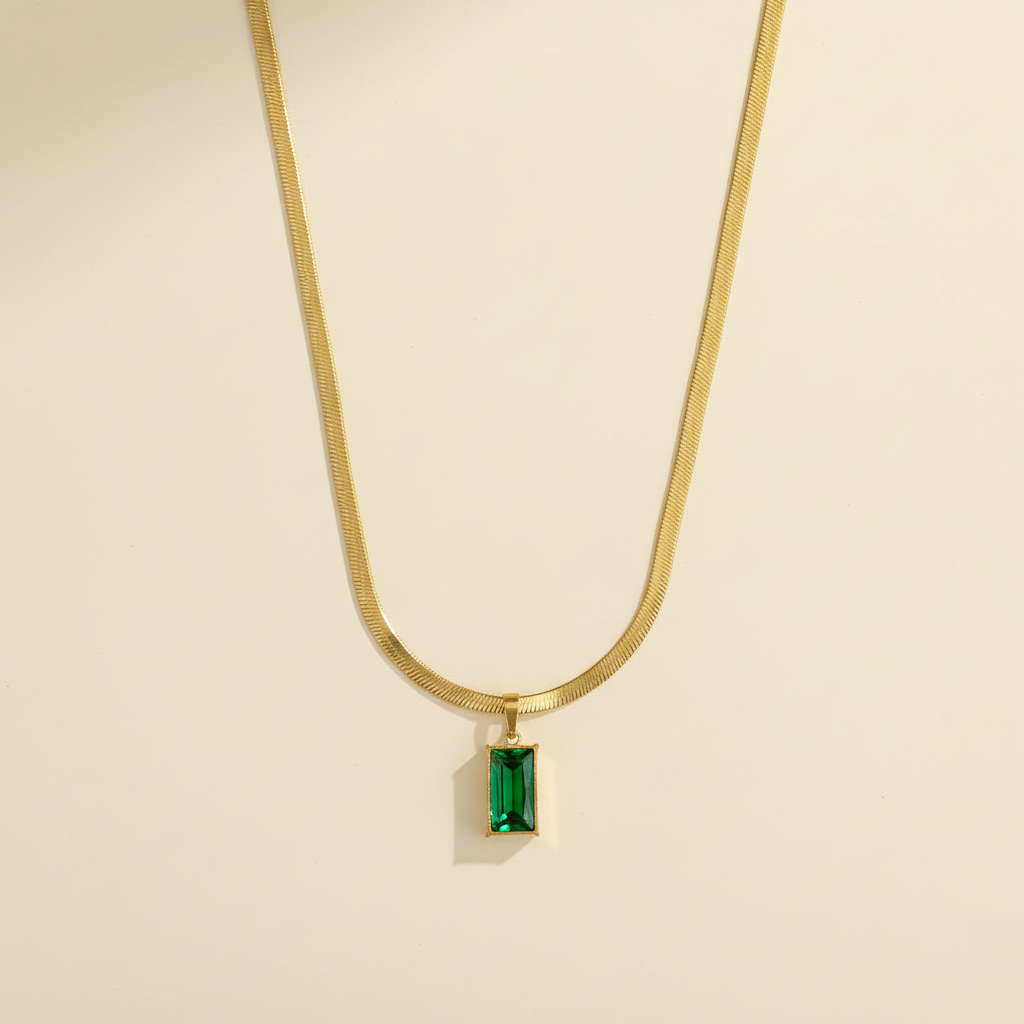 Emerald Green Pendant Gold Chain Necklace