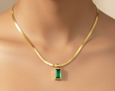 Emerald Green Pendant Gold Chain Necklace