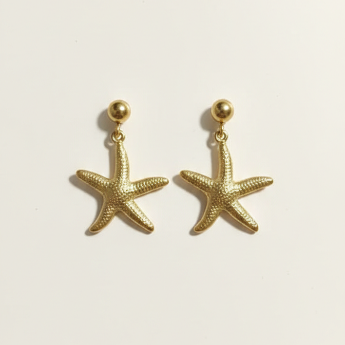 Gold Starfish Anti-Tarnish Drop Earrings