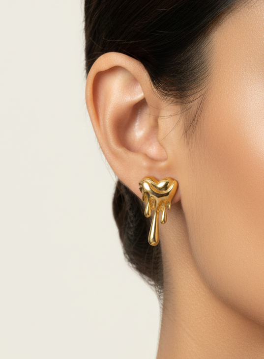 Gold Dripping Heart Anti-Tarnish Earrings
