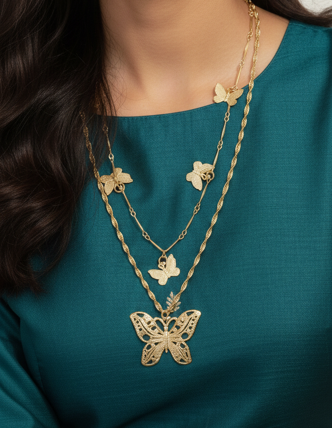 Layered Butterfly Charm Necklace