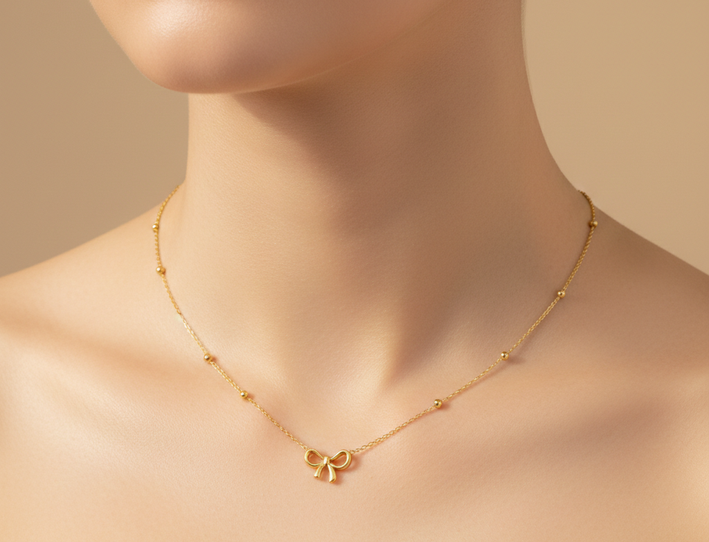 Gold Bow Anti-Tarnish Pendant Necklace