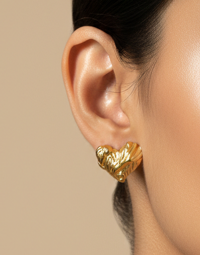 Gold Heart Anti-Tarnish Stud Earrings
