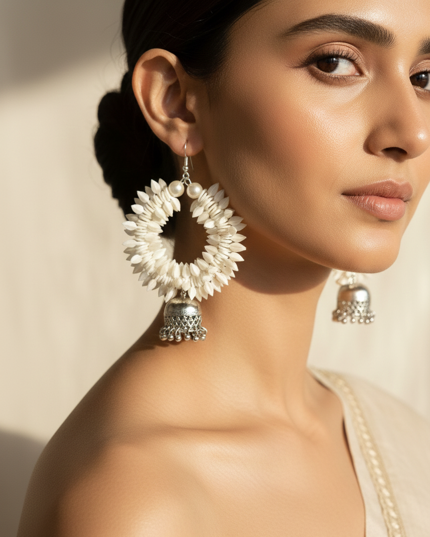 Ivory Jhumka Hoop Earrings